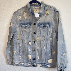 new Mavi jean jacket grunge Holes Distress L Y2k 90s goth punk rock fun L